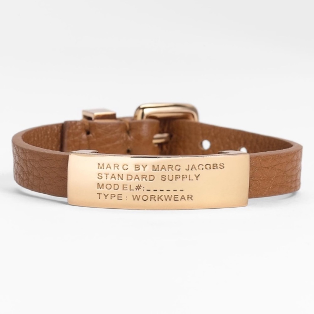 Marc by Marc Jacobs tan & gold leather ID bracelet